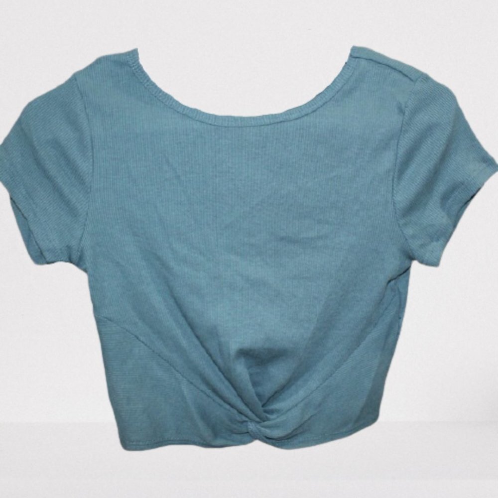 NWOT Pacsun Teal Front Knot Ribbed Crop Tee